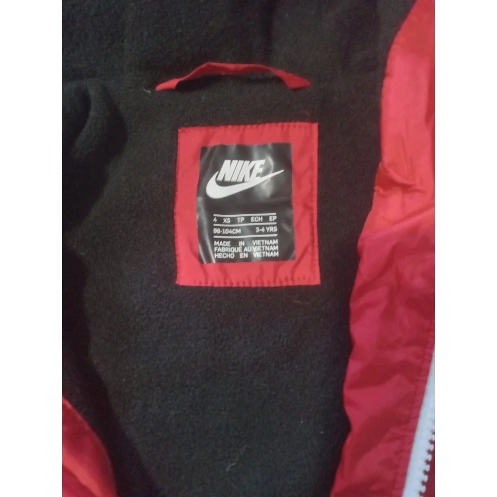 Nike Jacket Toddler Boys Sz 4 Red/Black‎ Hooded Fleece Windbreaker Swoosh Logo
